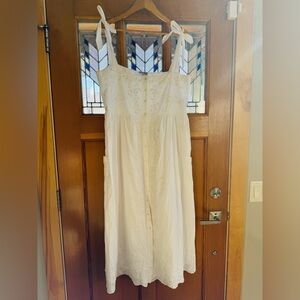 NWT Juliet Dunn White with sparkles Poplin Shoulder Tie Midi Dress